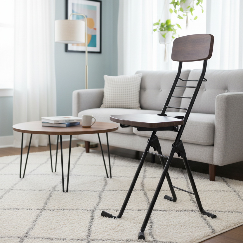 Pará – Dark Wood Seat & Back with Black Frame Folding Chair