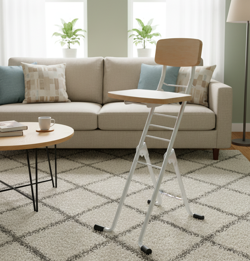 Pará – Natural Wood Seat & Back with Silver Frame Folding Chair