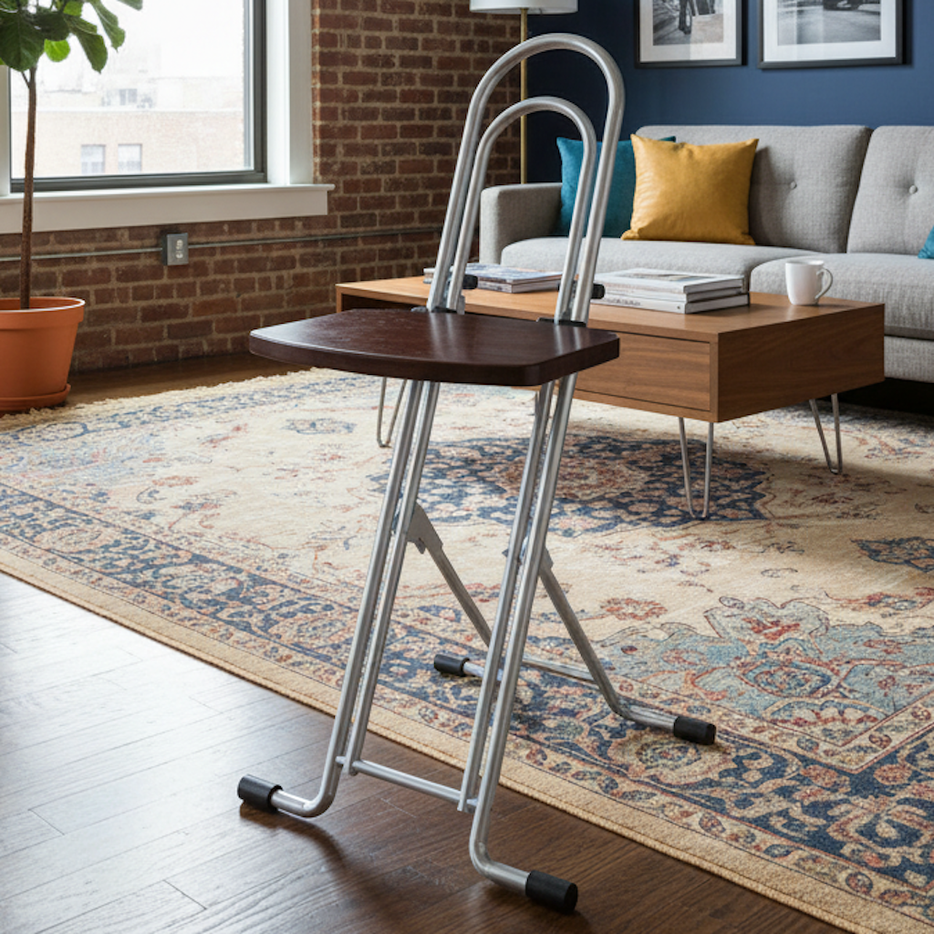 Petite – Dark Wood Seat & Silver Frame Foldable Chair – Plateau Chair