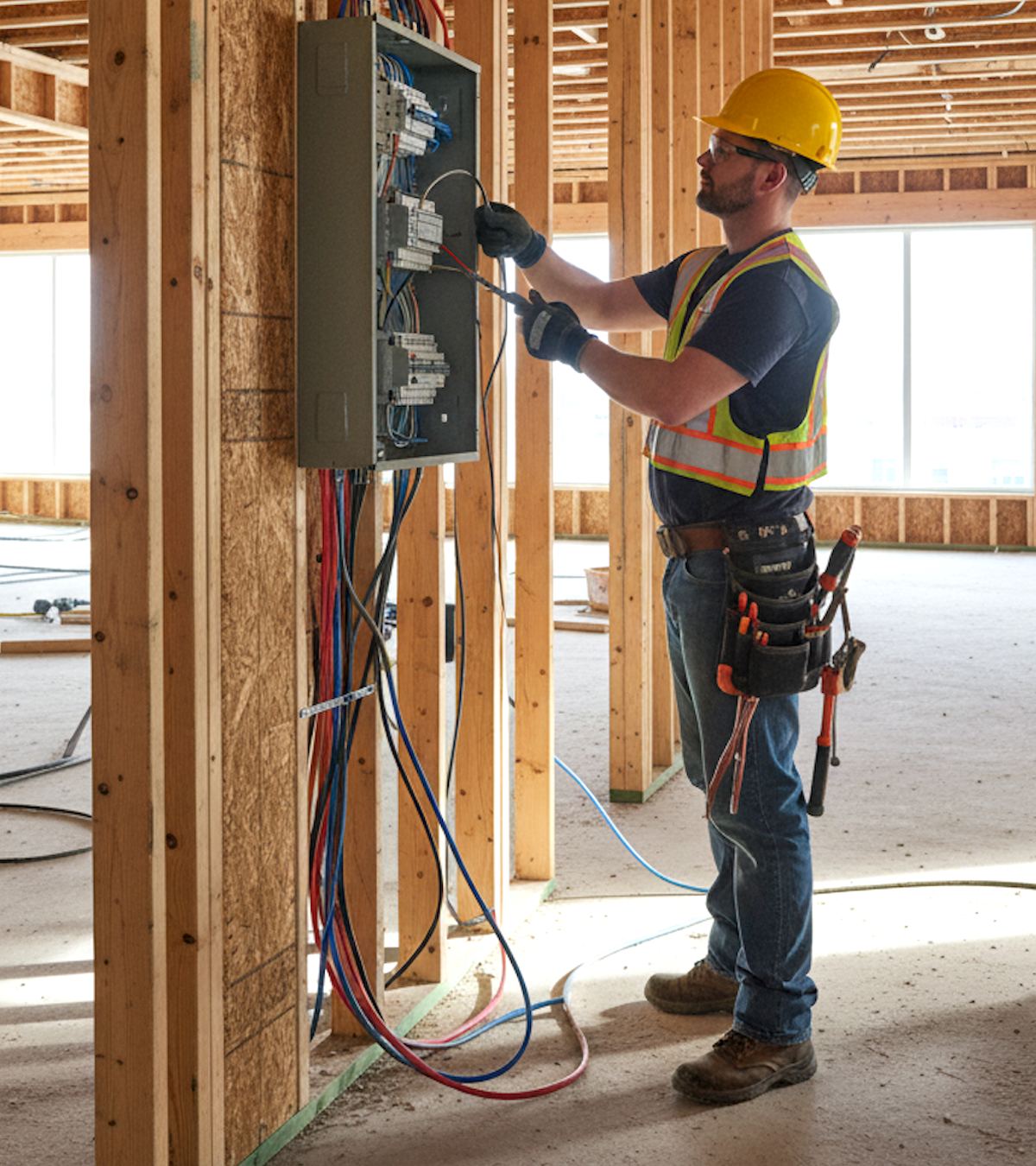 Wiring work at a construction site