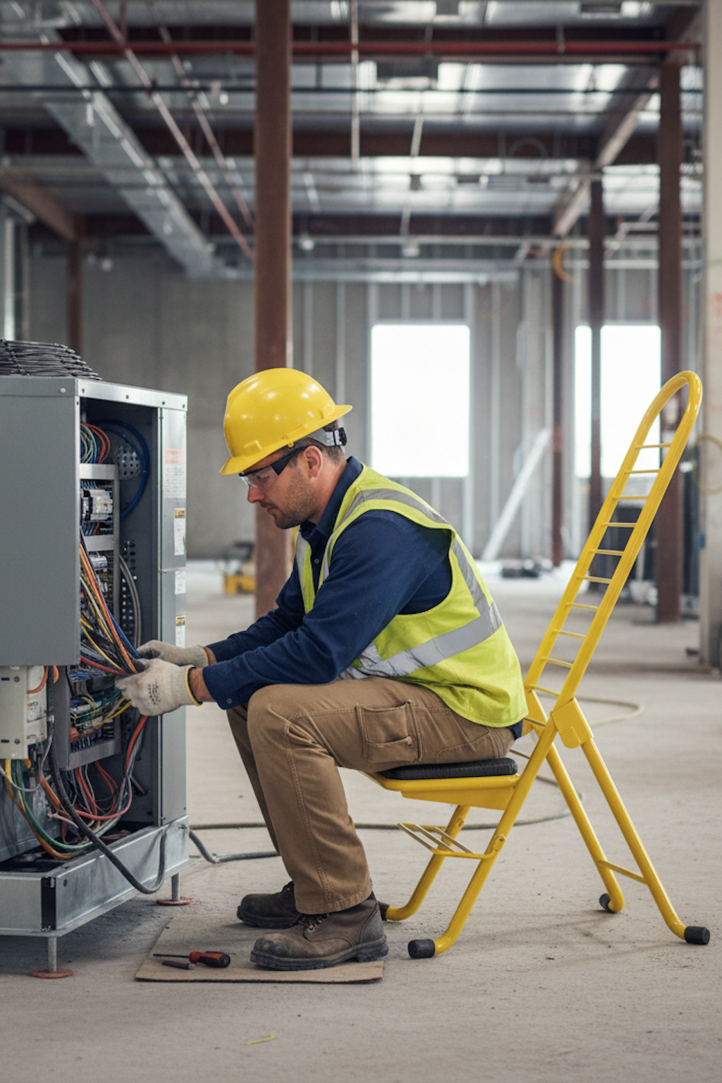 a worker sit on the chair
