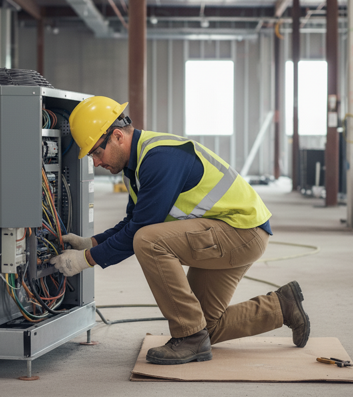 Wiring work at a construction site