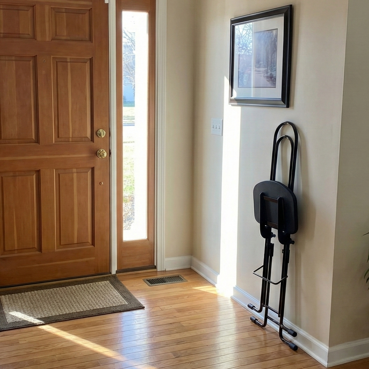 Place a folding chair in the entryway