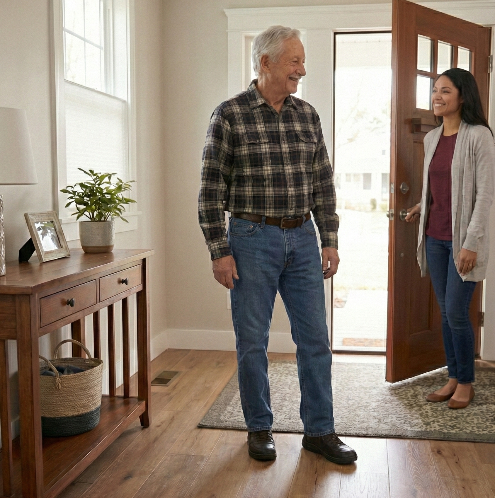 An elderly man standing at the entrance