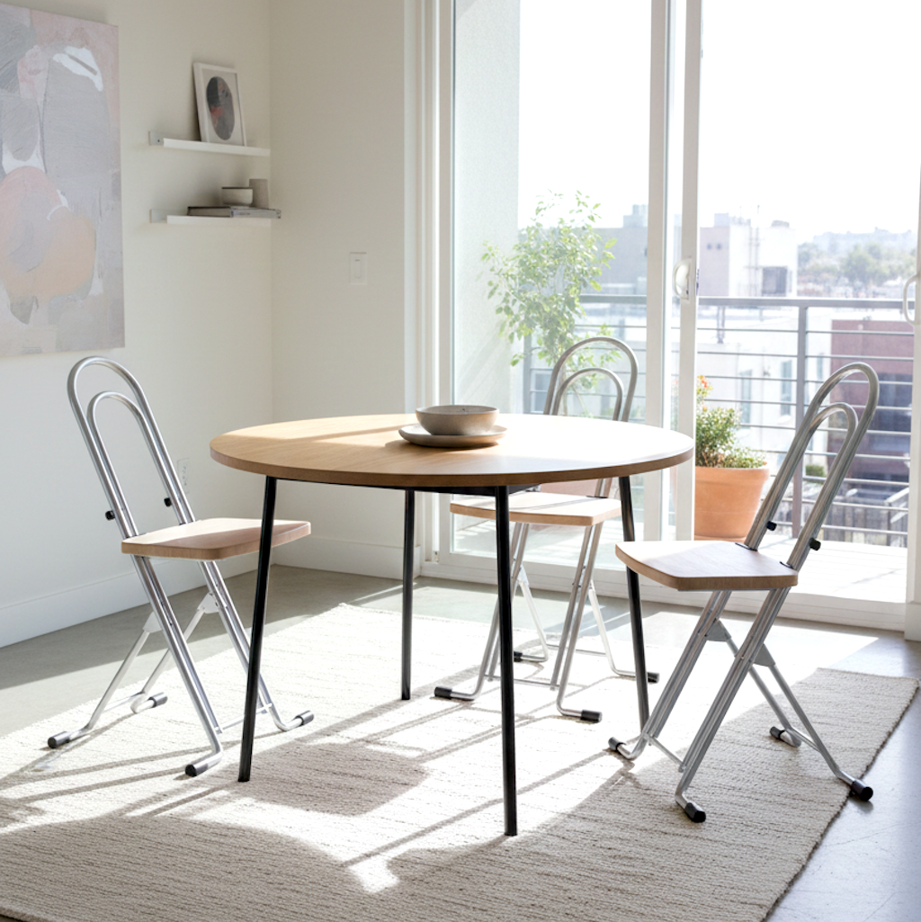3 folding chairs in the room